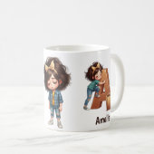 Personalized Name & A Sleepy Morning Plaid Charact Kaffeetasse (VorderseiteRechts)