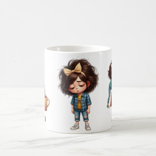 Personalized Name & A Sleepy Morning Plaid Charact Kaffeetasse (Mittel)
