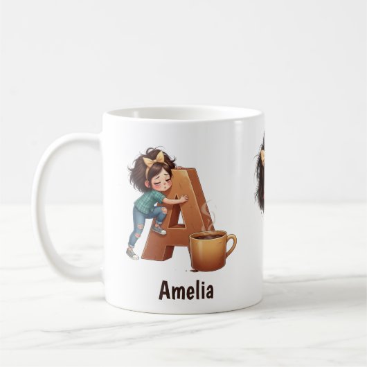 Personalized Name & A Sleepy Morning Plaid Charact Kaffeetasse (Links)