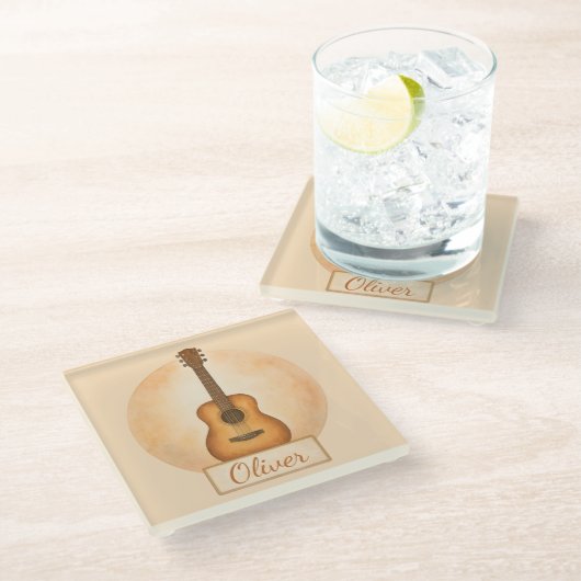 Personalized Name Acoustic Guitar For Music Lovers Glasuntersetzer (Schrägansicht)