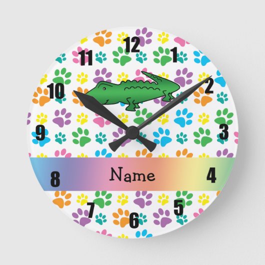 Personalized name alligator rainbow paws runde wanduhr (Vorderseite)