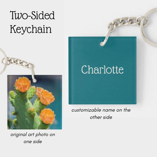 Personalized name and Cactus flower Photo Schlüsselanhänger