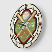 Personalized Name and Number Baseball Field Große Wanduhr (Winkel)