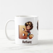 Personalized Name & B Sleepy Morning Plaid Charact Kaffeetasse (Links)