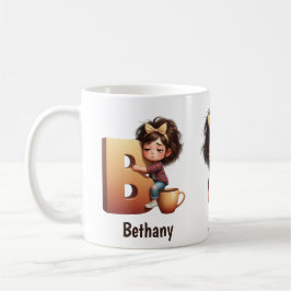 Personalized Name & B Sleepy Morning Plaid Charact Kaffeetasse