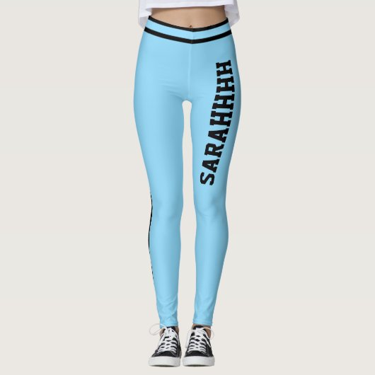 Personalized Name Baby Blue Black Stripes Fun Gift Leggings (Vorderseite)