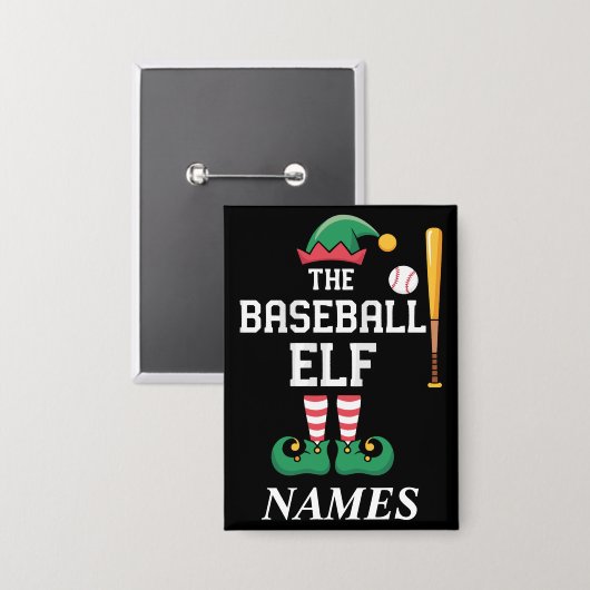 Personalized Name Baseball Elf Family Matching Button (Vorderseite/Rückseite)