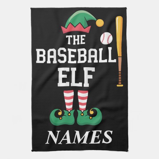 Personalized Name Baseball Elf Family Matching  Geschirrtuch (Vertikal)