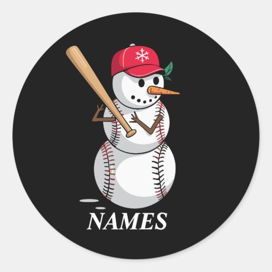 Personalized Name Baseball Snowman Balls Snow Xmas Runder Aufkleber (Vorderseite)