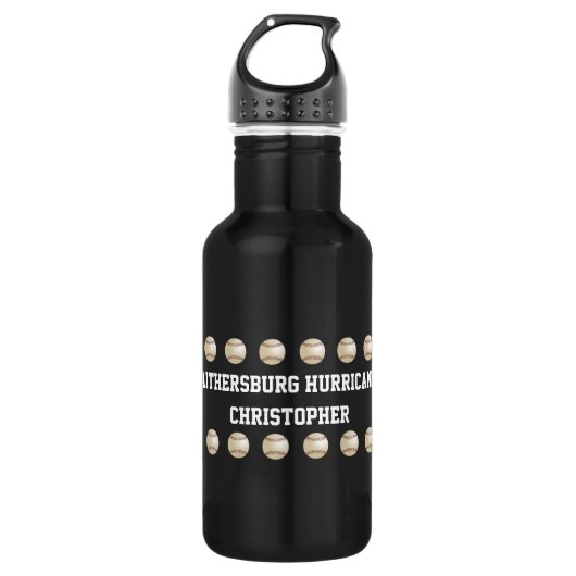 Personalized Name, Baseball Team, Black Trinkflasche (Vorderseite)