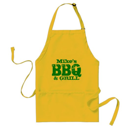 Personalized name BBQ apron for men Yellow Green | Schürze (Vorne)