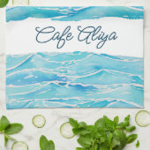 Personalized Name Beach Waves Watercolor Novelty Geschirrtuch (Gefaltet)