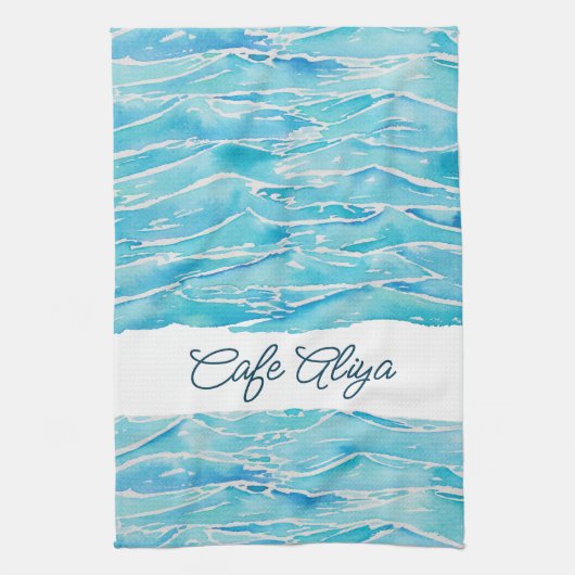Personalized Name Beach Waves Watercolor Novelty Geschirrtuch (Vertikal)