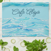 Personalized Name Beach Waves Watercolor Novelty Geschirrtuch (Gefaltet)