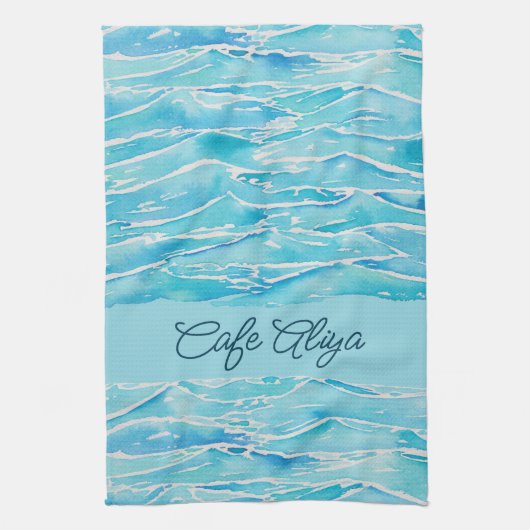 Personalized Name Beach Waves Watercolor Novelty Geschirrtuch (Vertikal)