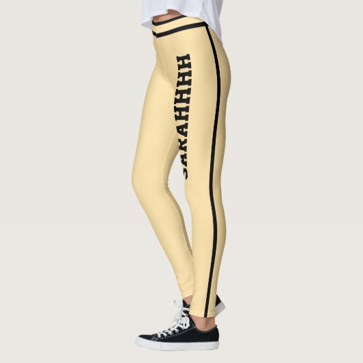 Personalized Name Beige And Black Stripes Fun Gift Leggings (Links)