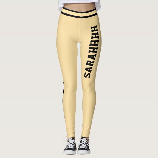 Personalized Name Beige And Black Stripes Fun Gift Leggings (Vorderseite)