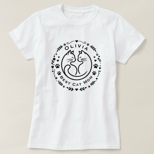 Personalized Name Best Cat Mom T-Shirt  (Design vorne)