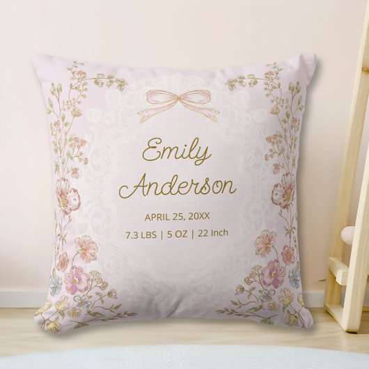 Personalized Name Birth Stats Watercolor Floral Kissen