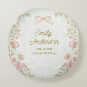 Personalized Name Birth Stats Watercolor Floral Rundes Kissen (Vorderseite)