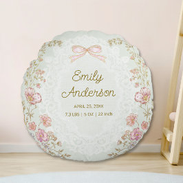 Personalized Name Birth Stats Watercolor Floral Rundes Kissen