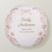 Personalized Name Birth Stats Watercolor Floral Rundes Kissen (Vorderseite)