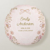 Personalized Name Birth Stats Watercolor Floral Rundes Kissen (Vorderseite)