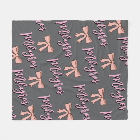 Personalized name blanket with bow, gift for girls fleecedecke (Vorderseite (Horizontal))