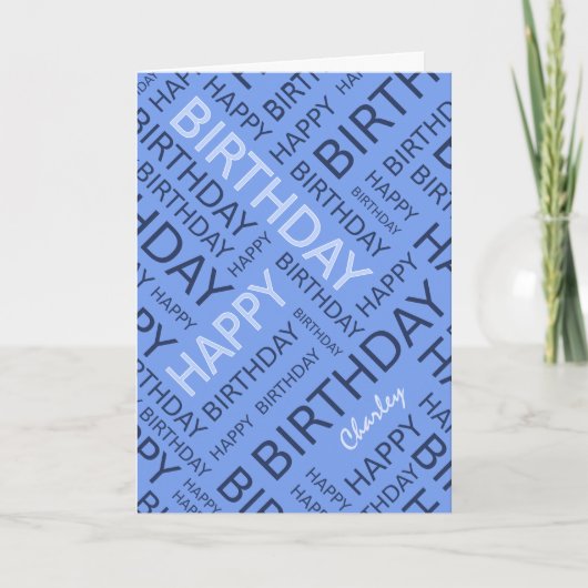 Personalized name blue Birthday typography Karte (Vorderseite)
