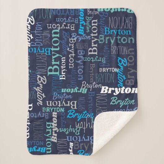Personalized name blue cyan aqua print all over sherpadecke (Vorderseite)