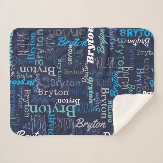 Personalized name blue cyan aqua print all over sherpadecke (Vorderseite (Horizontal))