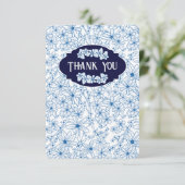 Personalized Name Blue Floral Pattern, Blank Dankeskarte (Stehend Vorderseite)