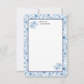 Personalized Name Blue Floral Pattern, Blank Dankeskarte (Rückseite)