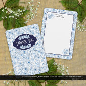 Personalized Name Blue Floral Pattern, Blank Dankeskarte