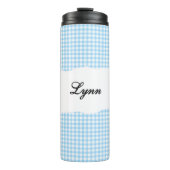 Personalized Name Blue Gingham Pattern Thermosbecher (Vorderseite)