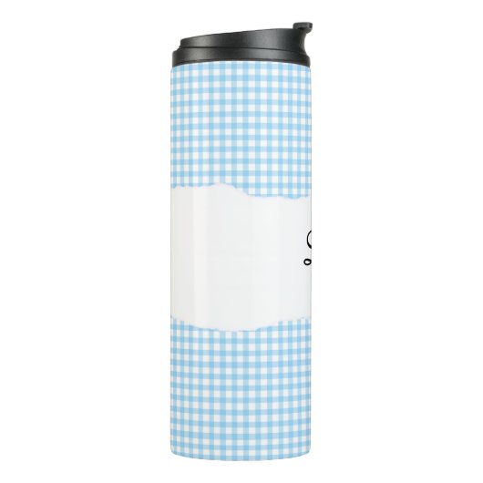 Personalized Name Blue Gingham Pattern Thermosbecher (Nach links gedreht)