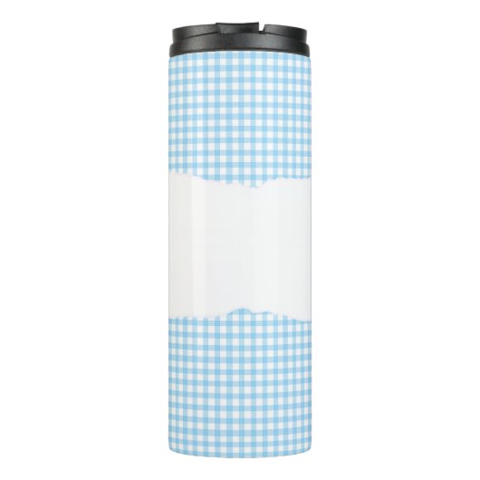 Personalized Name Blue Gingham Pattern Thermosbecher (Rückseite)