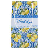Personalized Name Blue Tile Mediterranean Lemon Kleine Geschenktüte (Vorderseite)