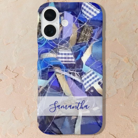 Personalized Name Blue White Lilac Abstract Stripe Case-Mate iPhone Hülle