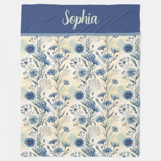 Personalized Name Blue Wildflowers Fleecedecke (Vorderseite)