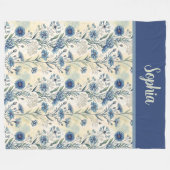 Personalized Name Blue Wildflowers Fleecedecke (Vorderseite (Horizontal))