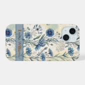 Personalized Name Blue Wildflowers iPhone 15 Hülle (Rückseite (Horizontal))