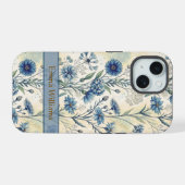 Personalized Name Blue Wildflowers iPhone 15 Hülle (Rückseite (Horizontal))