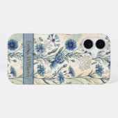Personalized Name Blue Wildflowers iPhone 16 Hülle (Rückseite (Horizontal))