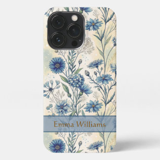 Personalized Name Blue Wildflowers iPhone 13 Pro Hülle