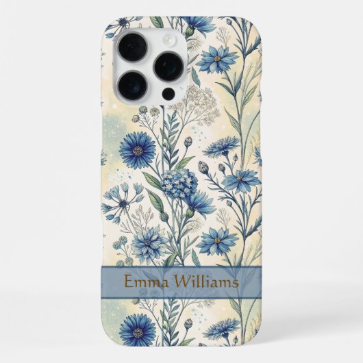 Personalized Name Blue Wildflowers iPhone Hülle (Rückseite)
