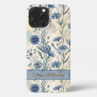Personalized Name Blue Wildflowers iPhone 13 Pro Max Hülle