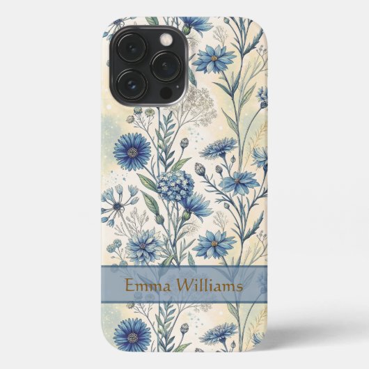 Personalized Name Blue Wildflowers iPhone Hülle (Rückseite)