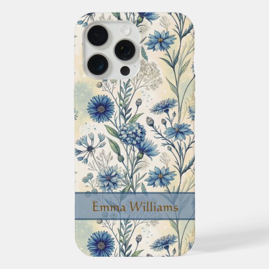 Personalized Name Blue Wildflowers iPhone Hülle (Rückseite)
