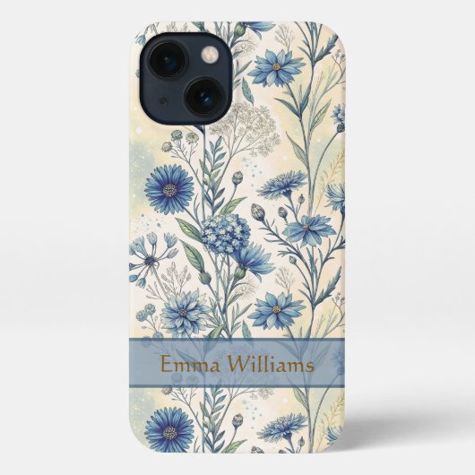 Personalized Name Blue Wildflowers iPhone Hülle (Rückseite)